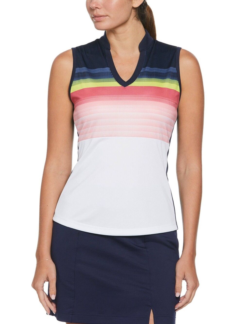 NWT Callaway Golf Gradient Stripe Color Block Sleeveless Polo Shirt Women L (C1)
